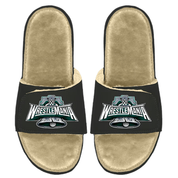 Men's WrestleMania 40 Logo Faux Fur Slide Sandals image